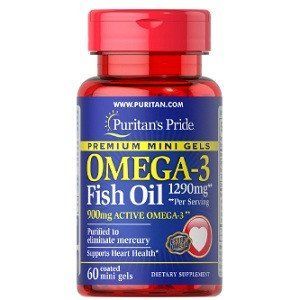 Витамины омега 3 Puritan's Pride	Omega-3 Fish Oil 1290 mg Mini Gels (900 mg Active Omega-3)(60 капсул.) 0501065 фото