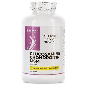 Для суглобів та зв'язок Progress Nutrition Glucosamine Chondroitin MSM Complex + Hyaluronic Acid (120 таблеток.) 1301036 фото