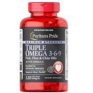 Витамины омега 3 Puritan's Pride	Maximum Strength Triple Omega 3-6-9 1000mg (120 капсул.) 0501066 фото